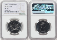 Elizabeth II platinum "Maple Leaf" 50 Dollars 1988 MS69 NGC, Royal Canadian mint, KM167. This coin is one of four graded Top Pop MS69 by NGC. Sharply ...