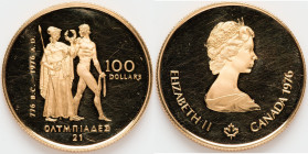 Elizabeth II gold Proof "Montreal Olympics" 100 Dollars 1976 Uncertified (Residue, Cleaned), Royal Canadian mint, KM116. 

HID09801242017

© 2022 Heri...