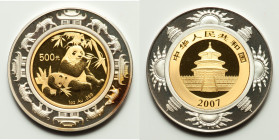 People's Republic bi-metallic Proof "Year of the Pig" Medallic Panda 500 Yuan 2007 UNC, KM-Unl. Lunar series. Mintage: 1,000. Accompanied by original ...