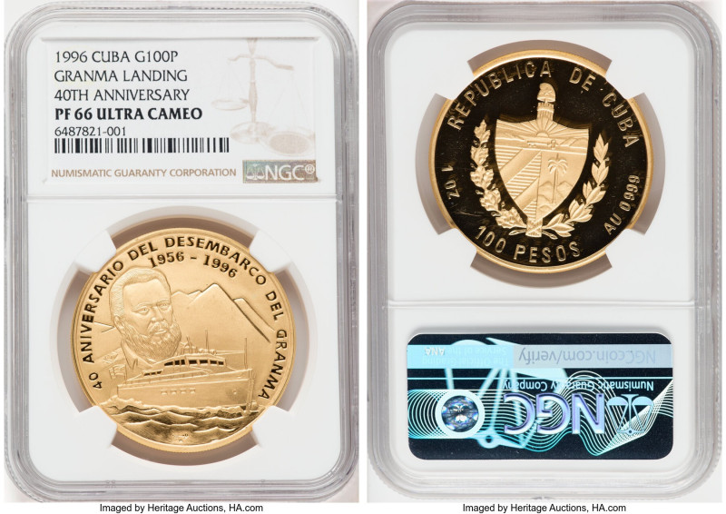 Republic gold Proof "Granma Landing 40th Anniversary" 100 Pesos (1 oz) 1996 PR66...