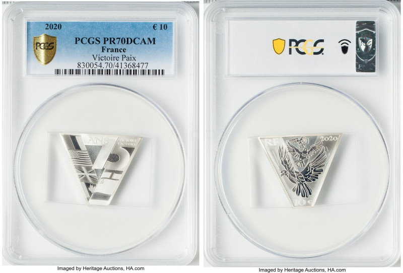 Republic silver Proof "Victoire Paix" 10 Euro 2020 PR70 Deep Cameo PCGS, Paris m...