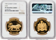 Republic gold Proof "Lion – Endangered Wildlife" 200 Dalasis 1996 PR70 Ultra Cameo NGC, KM48. Mintage: 1,000. A flawless coin, with intense mirrored f...