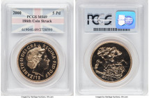 Elizabeth II gold 5 Pounds 2000 MS69 PCGS, KM1003, S-SE7. 186th coin struck. None in higher grades at PCGS. AGW 1.1775 oz. 

HID09801242017

© 2022 He...