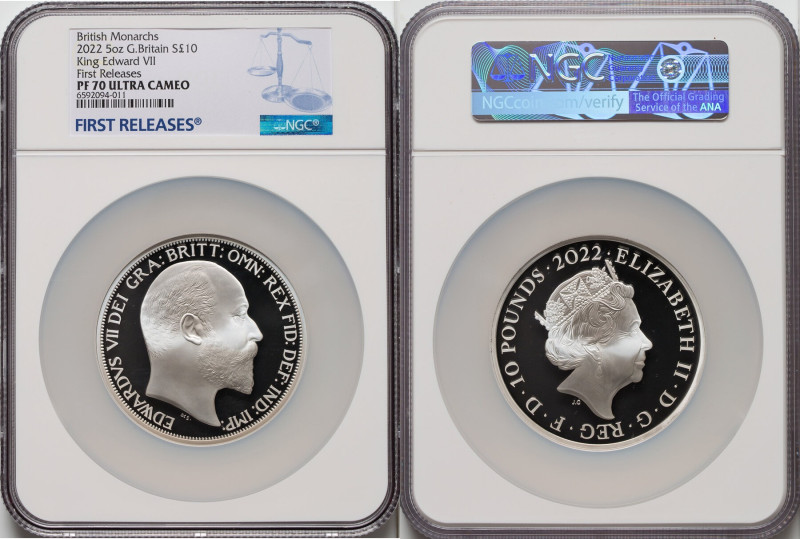 Elizabeth II silver Proof "King Edward VII" 10 Pounds (5 oz) 2022 PR70 Ultra Cam...