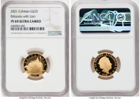 Elizabeth II gold Proof "Britannia with Lion" 25 Pounds 2021 PR69 Ultra Cameo NGC, S-BGD24. A stunning coin, both in design and quality. The striking ...