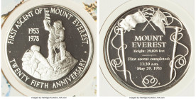 Republic silver "First Ascent of Mount Everest - 25th Anniversary" Medal 1978 UNC, 32mm. FIRST ASCENT OF MOUNT EVEREST · TWENTY FIFTH ANNIVERSARY, Two...