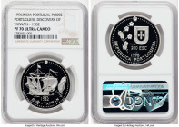 Republic platinum Proof "Portuguese Discovery of Taiwan" 200 Escudos 1996-INCM PR70 Ultra Cameo NGC, KM692c, Fr-185a. Mintage: 1,000. Perfect in strik...