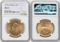 Republic gold Krugerrand 1975 (1 oz) MS67 NGC, KM73. This coin showcases wonderful color and exceptional detail, with minute light spotting on the sur...