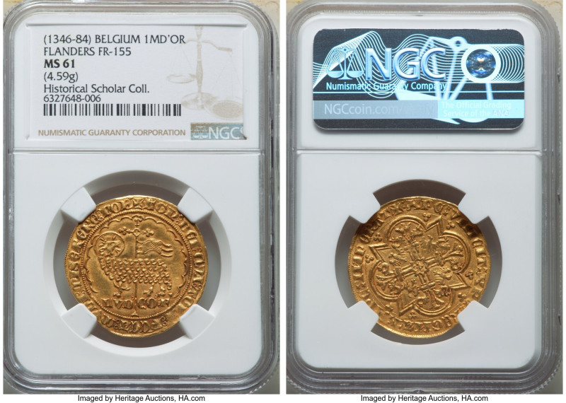 Louis II de Mâle (1346-1384) gold Mouton d'Or ND (1356-1364) MS61 NGC, Ghent or ...