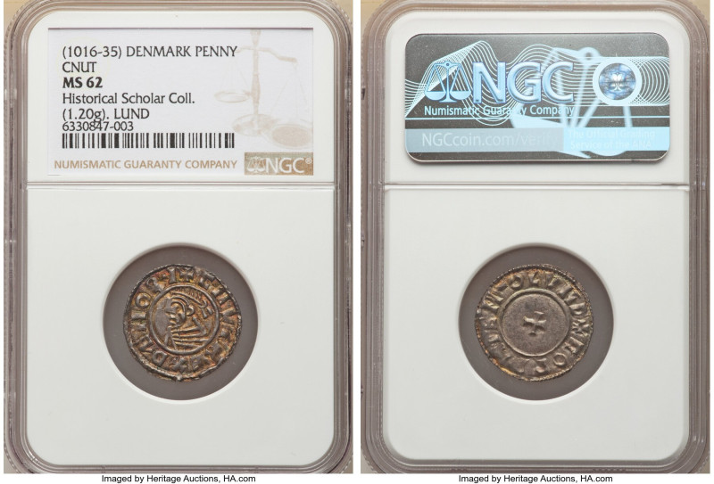 Cnut Penny ND (1016-1035) MS62 NGC, Lund mint, Godwine as moneyer, cf. S-1154 (i...