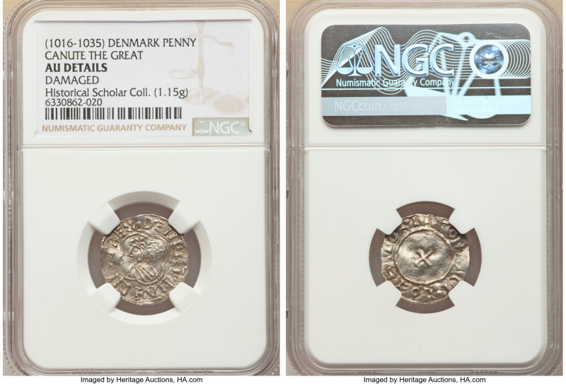 Cnut Mule Penny ND (1016-1035) AU Details (Damaged) NGC, Hauberg-2 (Lund mint) 1...