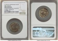 Eric Emune Penny ND (1134-1137) UNC Details (Environmental Damage) NGC, Roskilde mint, Hauberg-5. 0.98gm. Crowned bust facing / two superimposed voide...