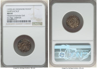 Harthacnut Danish Issue Penny ND (1035-1042) MS64 NGC, Orbaek mint, S-1170. 0.79gm. Degenerate bust right (?) with cross and and a group of four pelle...
