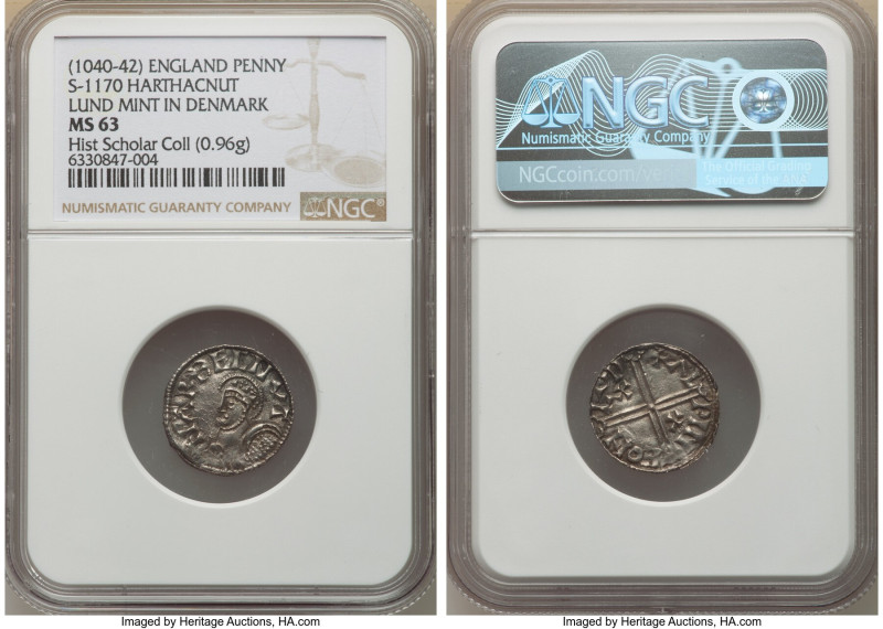 Harthacnut Danish Issue Penny ND (1040-1042) MS63 NGC, Lund mint, Alwine as mone...