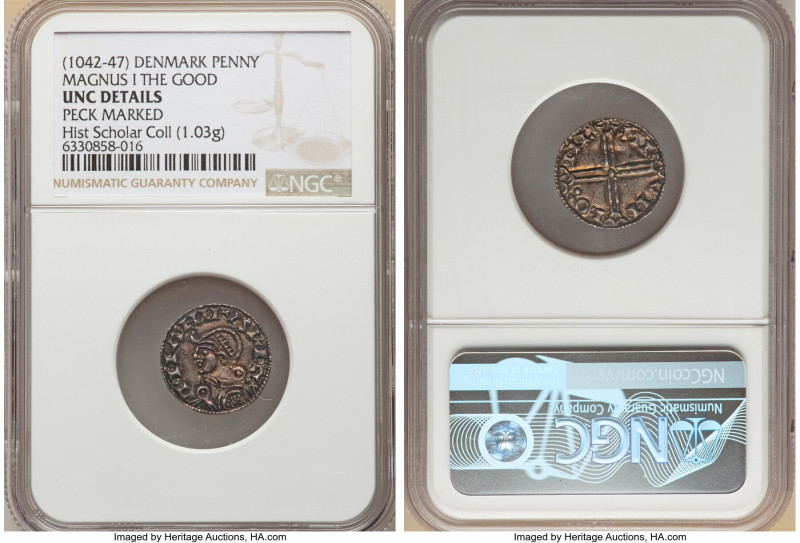Magnus I the Good Penny ND (1042-1047) UNC Details (Peck Marked) NGC, Lund mint,...
