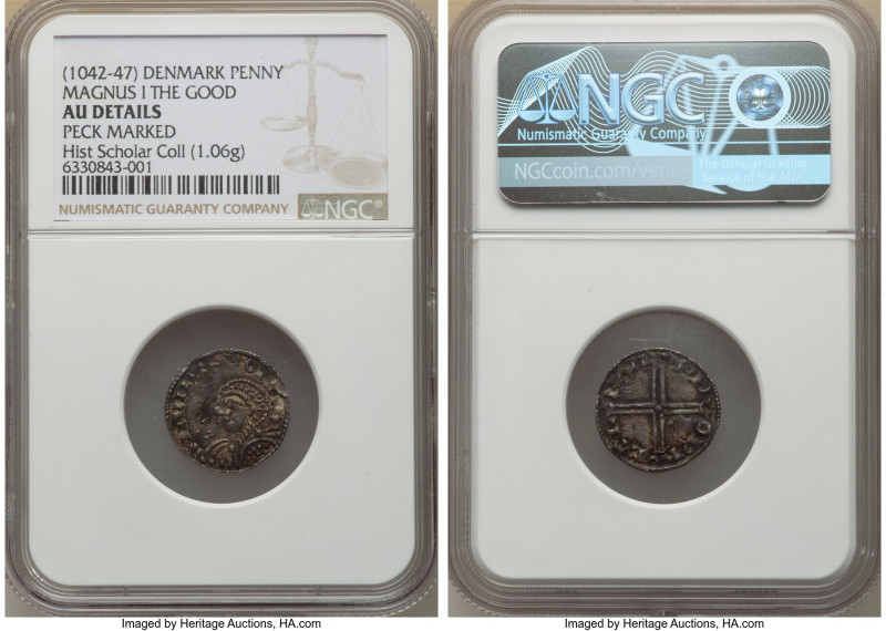 Magnus I the Good Penny ND (1042-1047) AU Details (Peck Marked) NGC, Lund mint, ...