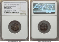 Magnus I the Good Penny ND (1042-1047) AU Details (Peck Marked) NGC, Lund mint, Hauberg-1. 1.06gm. Long cross type. Helmeted and armored bust left, ho...