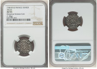 Carolingian. Charlemagne Denier ND (768-814) AU55 NGC, Arles mint, Rob-1005. 1.50gm. Monogram / Short voided cross. The finest at NGC of this seldom e...