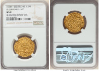 Charles VI (1380-1422) Agnel d'Or ND (from 1417) MS61 NGC, Paris mint (pellet below 18th letter), Fr-290, Dup-372 var. (eight lis within external void...