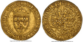 Charles VI (1380-1422) gold Ecu d'Or à la couronne ND (from 1394) UNC Details (Edge Damage) NGC, La Rochelle mint (pellet or annulet below 9th letter)...