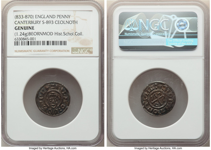 Archbishops of Canterbury. Ceolnoth Penny ND (833-870) Genuine NGC, Canterbury m...