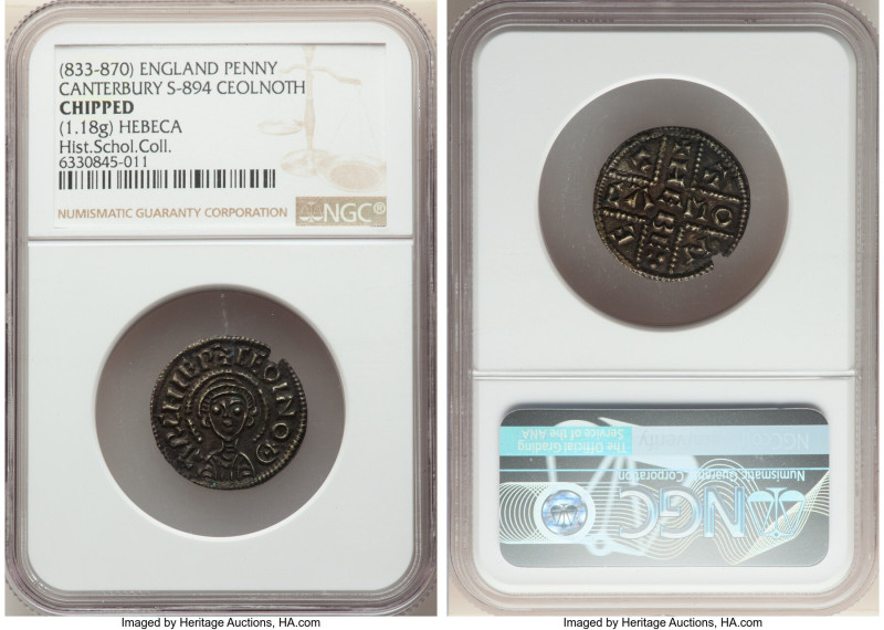 Archbishops of Canterbury. Ceolnoth Penny ND (833-870) Chipped NGC, Canterbury m...