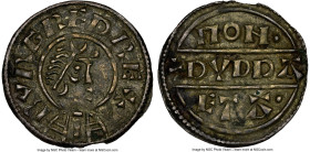 Kings of Mercia. Burgred (852-874) Penny ND (852-855) AU53 NGC, S-938, N-423. 1.27gm. Dudda as moneyer. Type a (lunettes unbroken). +BVRGRED REX, diad...