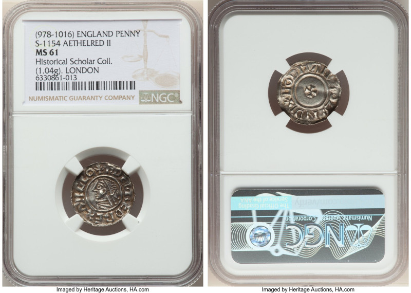 Kings of All England. Aethelred II Penny ND (978-1016) MS61 NGC, London mint, S-...