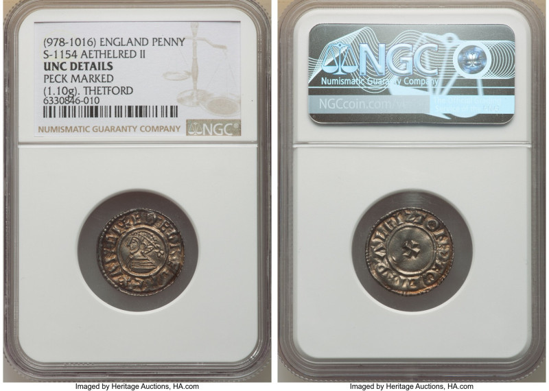 Kings of All England. Aethelred II Penny ND (978-1016) UNC Details (Peck Marked)...