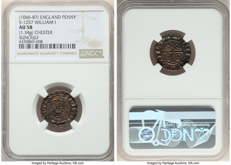 William I, the Conqueror Penny ND (1066-1087) AU58 NGC, Chester mint, Sunoulf as...