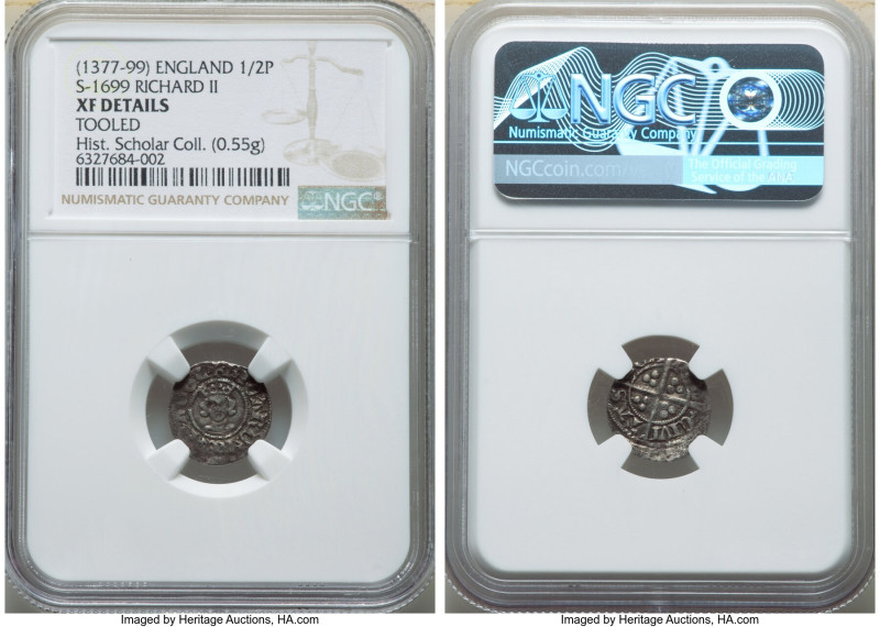 Richard II 1/2 Penny ND (1377-1399) XF Details (Tooled) NGC, London mint, S-1699...