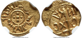 Sicily. William II gold Tari (1166-1189) AU58 NGC, Messina mint, Fr-635. 1.29gm. Five pellets within double circle. Purchased privately from Harlan J....