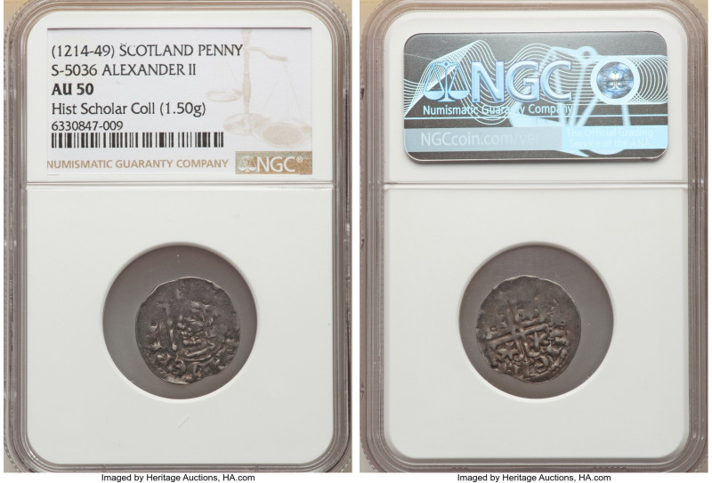 Alexander II (1214-1249) Penny ND (c. 1235) AU50 NGC, S-5036. 1.50gm. Short cros...