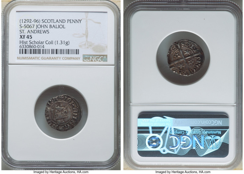 John Baliol Penny ND (1292-1296) XF45 NGC, St. Andrews mint, S-5067. 1.31gm. Fir...