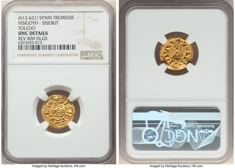 Visigoths. Sisebut gold Tremissis ND (612-621) UNC Details (Reverse Rim Filed) N...