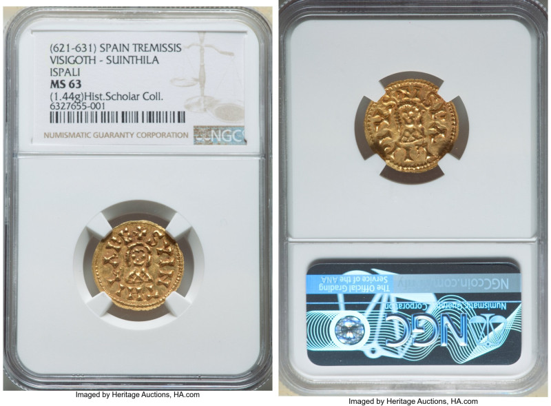 Visigoths. Suinthila gold Tremissis ND (621-631) MS63 NGC, Ispali mint, Miles-22...