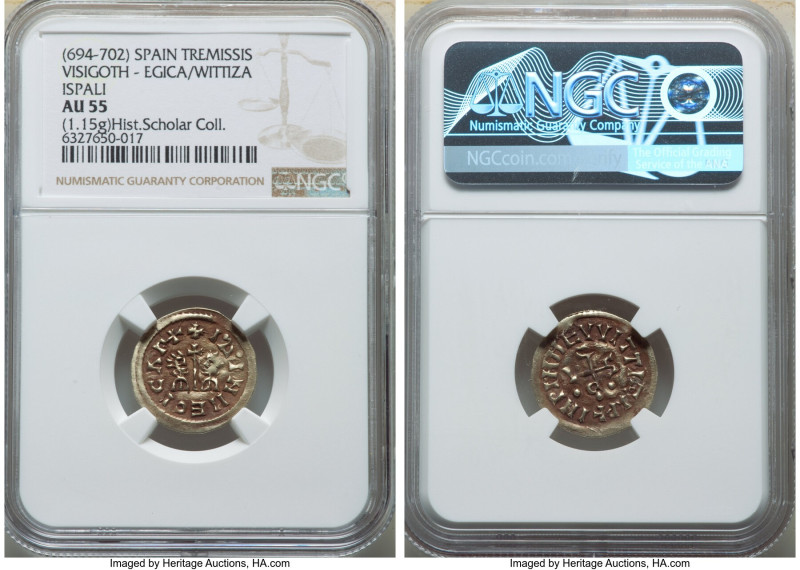 Visigoths. Egica & Wittiza gold Tremissis ND (694/5-702) AU55 NGC, Ispali mint, ...