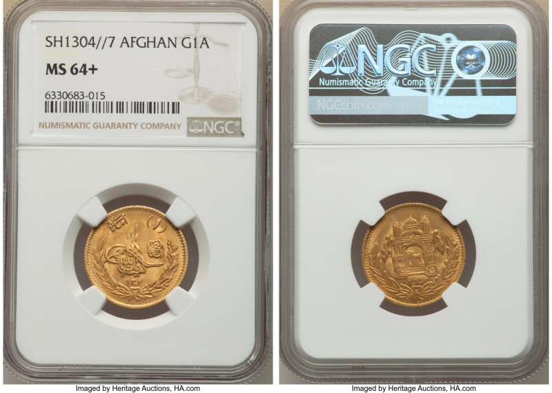 Amanullah gold Amani SH 1304 Year 7 (1925) MS64+ NGC, Afghanistan mint, KM912. S...