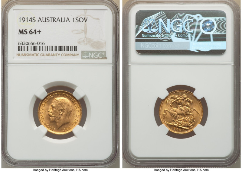 George V gold Sovereign 1914-S MS64+ NGC, Sydney mint, KM29, Marsh-274. AGW 0.23...