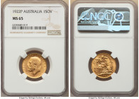 George V gold Sovereign 1922-P MS65 NGC, Perth mint, KM29. Another conditional outlier for this prolific type, which garners substantial interest appr...