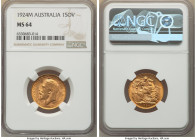 George V gold Sovereign 1924-M MS64 NGC, Melbourne mint, KM29. A splendid example of this iconic British coin, with honey-gold color. 

HID09801242017...