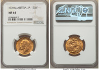 George V gold Sovereign 1926-M MS64 NGC, Melbourne mint, KM29. Sharply struck, with particularly impressive detailing on the reverse, topped off by st...