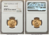 George V gold Sovereign 1929-P MS64 NGC, Perth mint, KM32. A splendid example of this iconic British coin, with radiating color and perfectly struck r...