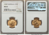 George V gold Sovereign 1930-P MS65 NGC, Perth mint, KM32. This splendid example exhibits original color while drawing attention to the detailed devic...