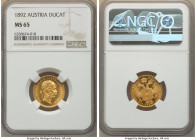 Franz Joseph I gold Ducat 1892 MS65 NGC, Vienna mint, KM2267. An excellently detailed bust with fully struck devices, and some spotting. 

HID09801242...