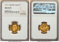 Franz Joseph I gold Ducat 1911 MS65 Prooflike NGC, KM2267. A beautiful rendition of a type we see surprisingly infrequently, especially at this level ...