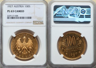 Republic gold Prooflike 100 Schilling 1927 PL63 Cameo NGC, Vienna mint, KM2842. NGC's "top pop" of this early date. 

HID09801242017

© 2022 Heritage ...