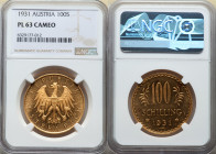 Republic gold Prooflike 100 Schilling 1931 PL63 Cameo NGC, Vienna mint, KM2842. 

HID09801242017

© 2022 Heritage Auctions | All Rights Reserved