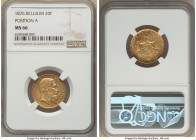 Leopold II gold 20 Francs 1876 MS66 NGC, Brussels mint, KM37. Position A. From the upper echelons of the certified population, with a single MS67 plac...