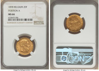 Leopold II gold 20 Francs 1878 MS66 NGC, Brussels mint, KM37. Position A. This coin is one of 5 graded Top Pop MS66 by NGC, and it is clear to see why...
